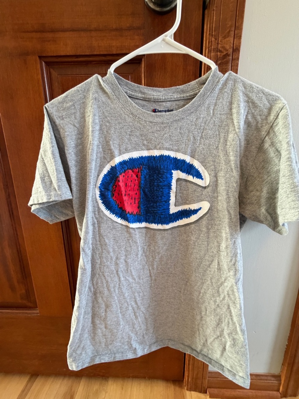 Champion Grey Short-Sleeve Tee with Blue & Red Logo